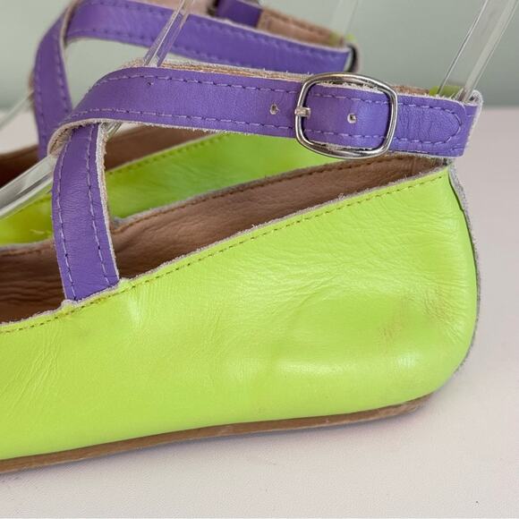 Little Piggies Ballet Flat Kids 4-5Y Green Purple Ankle Buckle Strap Dress Shoes - Picture 7 of 13